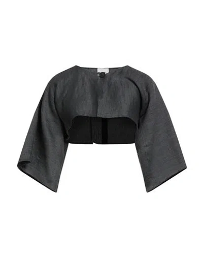 Alysi Chocolat Woman Jacket Dark Grey Size 4 Linen, Polyester In Gray