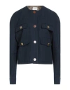 Alysi Chocolat Woman Jacket Midnight Blue Size 6 Cotton, Virgin Wool, Viscose, Polyester, Polyamide In Blue