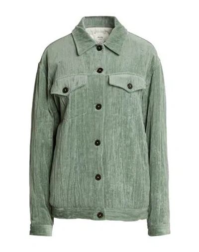 Alysi Chocolat Woman Jacket Sage Green Size 4 Cotton, Metal Fiber