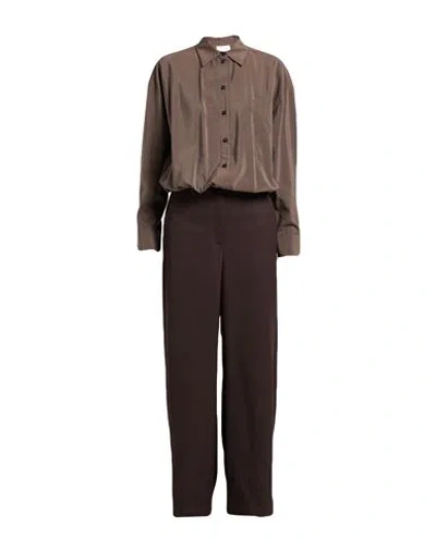 Alysi Chocolat Woman Jumpsuit Taupe Size 6 Silk, Polyamide In Brown