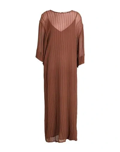 Alysi Chocolat Woman Maxi Dress Brown Size 6 Silk