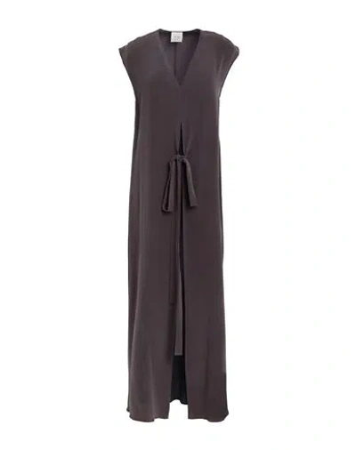 Alysi Chocolat Woman Maxi Dress Charcoal Size 8 Silk In Gray