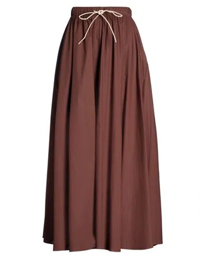 Alysi Chocolat Woman Maxi Skirt Chocolate Brown Size 10 Cotton In Burgundy