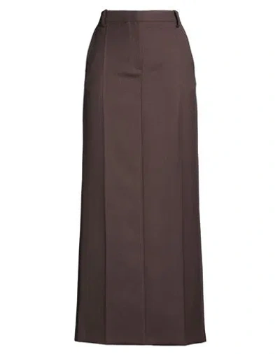 Alysi Chocolat Woman Maxi Skirt Dark Brown Size 6 Polyester, Virgin Wool