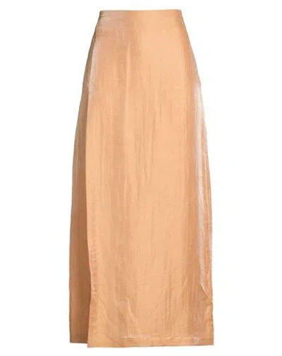 Alysi Chocolat Woman Maxi Skirt Sand Size 6 Linen, Polyamide In Brown