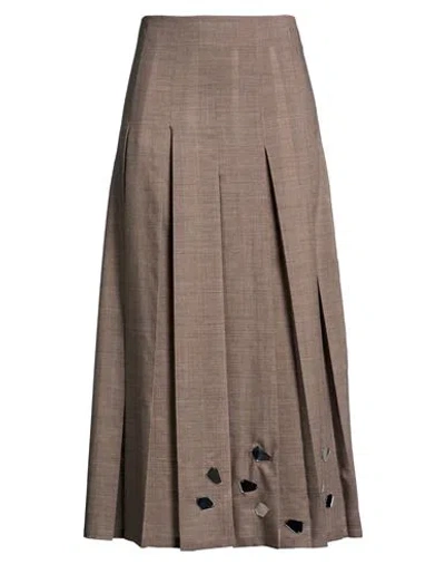 Alysi Chocolat Woman Maxi Skirt Taupe Size 4 Polyester, Virgin Wool In Brown
