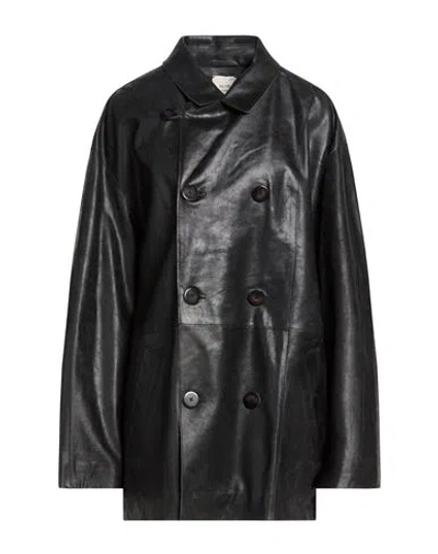 Alysi Chocolat Woman Overcoat & Trench Coat Black Size 6 Leather