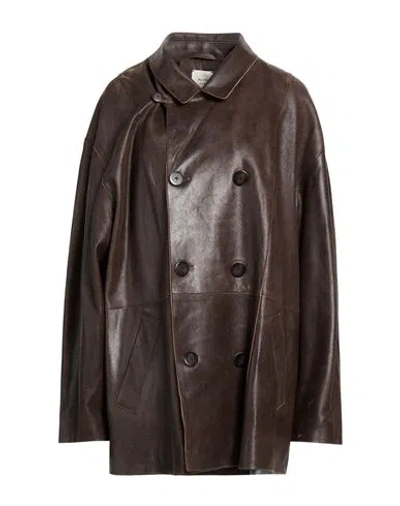 Alysi Chocolat Woman Overcoat & Trench Coat Chocolate Brown Size 6 Leather