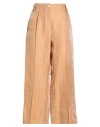 Alysi Chocolat Woman Pants Camel Size 10 Linen, Polyamide In Brown