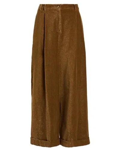 Alysi Chocolat Woman Pants Camel Size 6 Cotton, Metallic Fiber In Brown