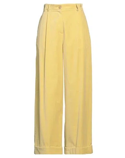 ALYSI ALYSI CHOCOLAT WOMAN PANTS YELLOW SIZE 2 COTTON, METALLIC FIBER