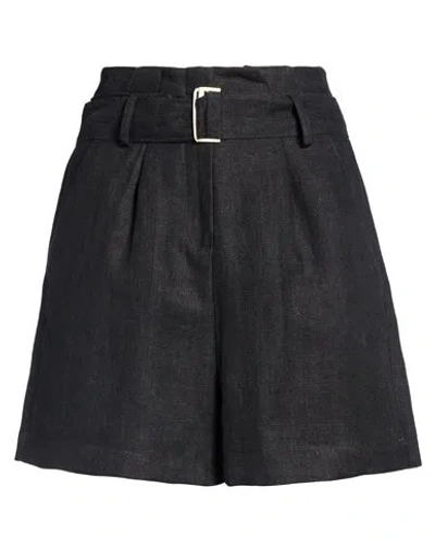 Alysi Chocolat Woman Shorts & Bermuda Shorts Charcoal Size 4 Linen In Black