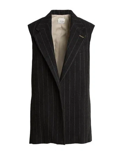 Alysi Chocolat Woman Tailored Vest Charcoal Size 6 Virgin Wool In Gray