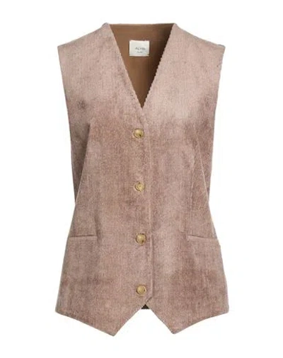 Alysi Chocolat Woman Tailored Vest Taupe Size 6 Viscose In Brown