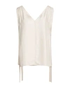 Alysi Chocolat Woman Top Beige Size 6 Silk In White