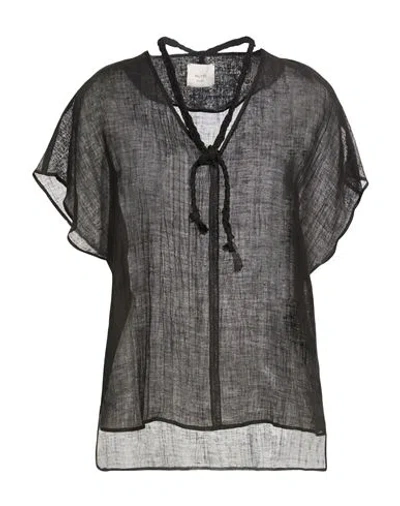 Alysi Chocolat Woman Top Black Size 8 Linen, Cotton