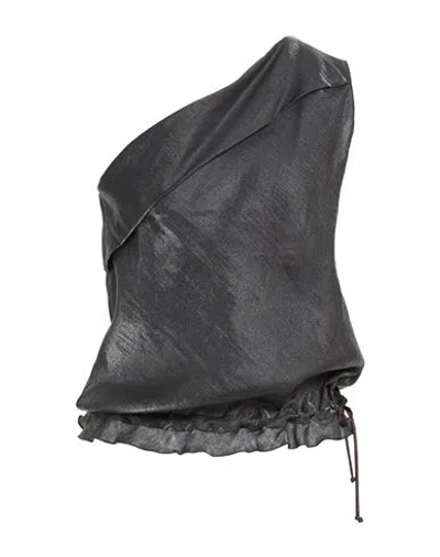 Alysi Chocolat Woman Top Charcoal Size 6 Linen, Polyamide In Gray