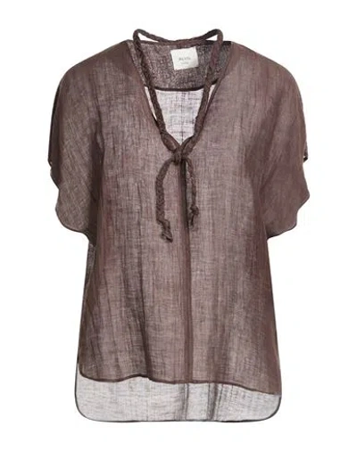 Alysi Chocolat Woman Top Chocolate Brown Size 8 Linen, Cotton