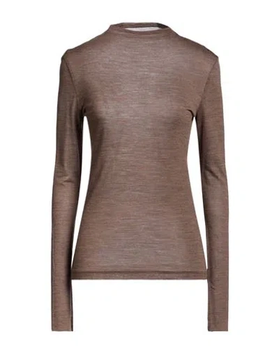 Alysi Chocolat Woman T-shirt Light Brown Size 6 Wool, Polyester