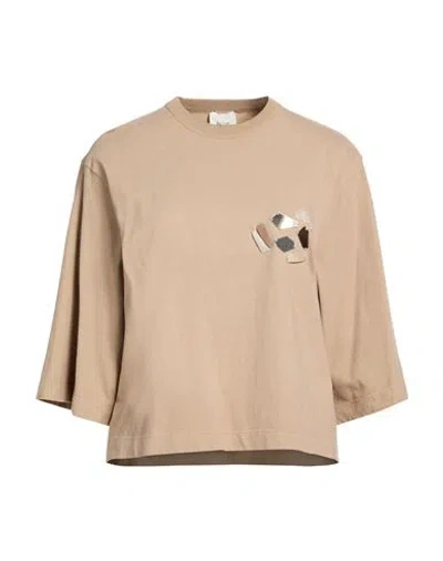 Alysi Chocolat Woman T-shirt Sand Size S Cotton In Nude