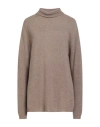 Alysi Chocolat Woman Turtleneck Khaki Size M Merino Wool, Cashmere In Brown