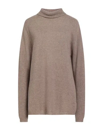 Alysi Chocolat Woman Turtleneck Khaki Size M Merino Wool, Cashmere In Brown
