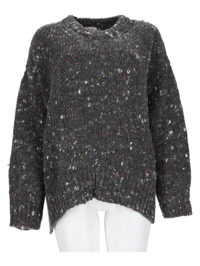 Alysi Chunky Knit Sweater With Multicolored Speckles In Gray