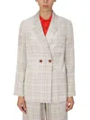 Alysi Checked Double-breasted Jacket In Beige