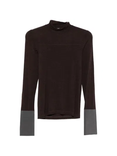 Alysi Contrast-cuff High-neck Sweater In Brown