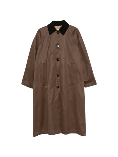 Alysi Corduroy-collar Single-breasted Coat In Brown