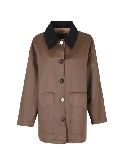 Alysi Corduroy-collar Storm-flap Jacket In Brown