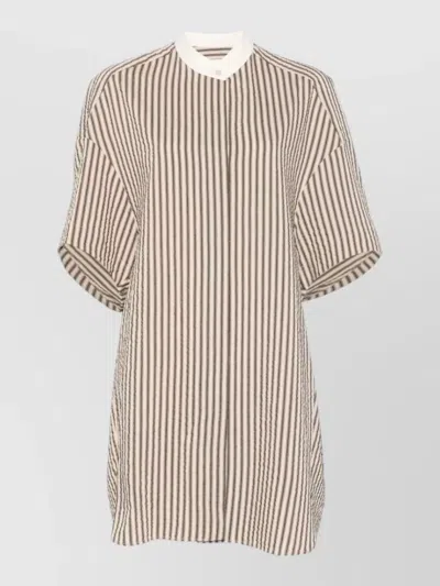 Alysi Cotton Blend Dress Short Sleeves Stripes In Neutral