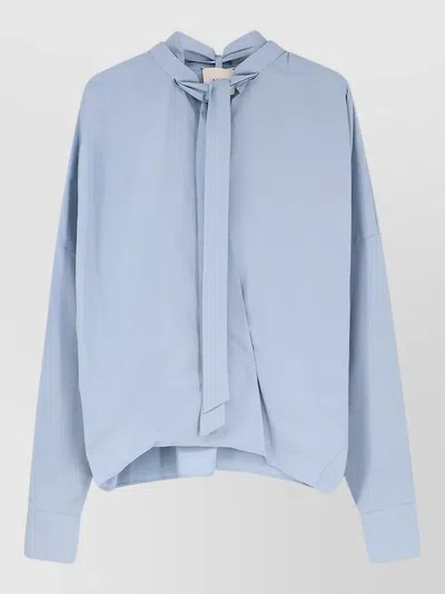 Alysi Cotton Shirt Bow Detail V Neckline In Blue