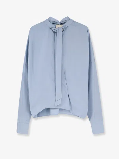 Alysi Cotton Shirt With Bow In Blue