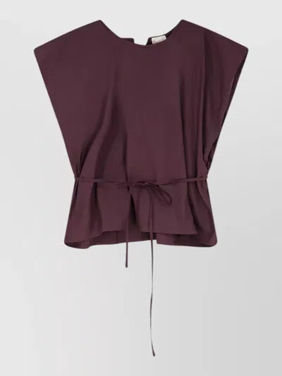 Alysi Cotton Top Tie Waist Round Neck In Brown