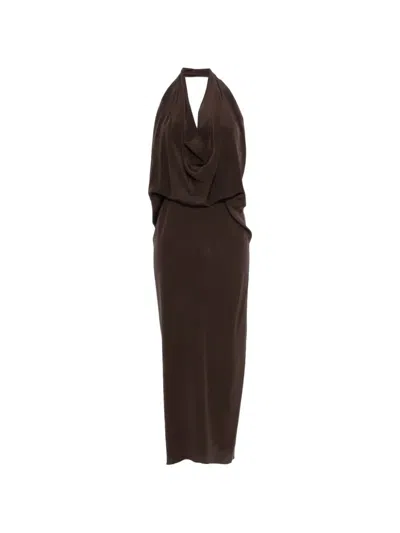 Alysi Cowl-neck Maxi Dress In Brown