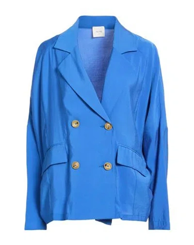 Alysi Crème Woman Blazer Azure Size 8 Modal, Polyester In Blue