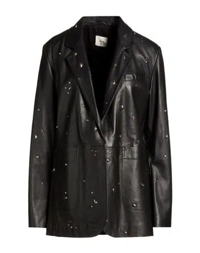 Alysi Crème Woman Blazer Black Size 10 Leather