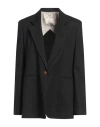 Alysi Crème Woman Blazer Black Size 10 Linen, Viscose, Elastane In Black