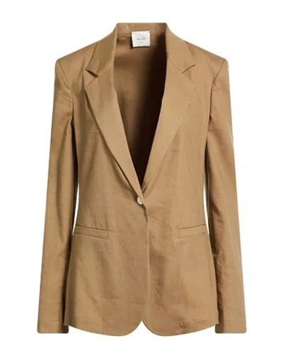 Alysi Crème Woman Blazer Khaki Size 10 Linen, Viscose, Elastane In Brown