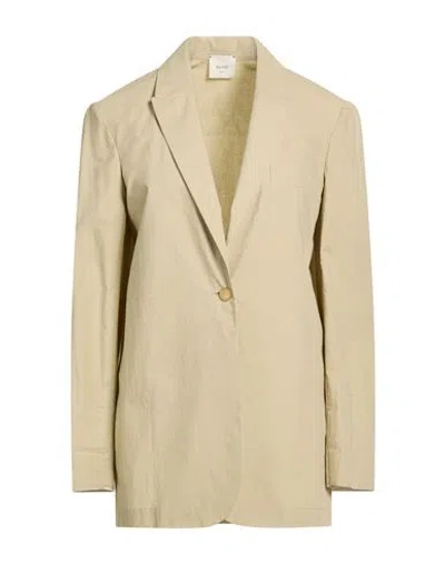 Alysi Crème Woman Blazer Sage Green Size 10 Cotton In Neutral