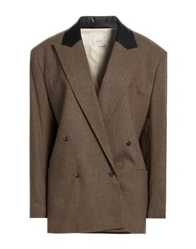 Alysi Crème Woman Blazer Taupe Size 4 Viscose, Polyester, Wool, Elastane, Leather In Gray
