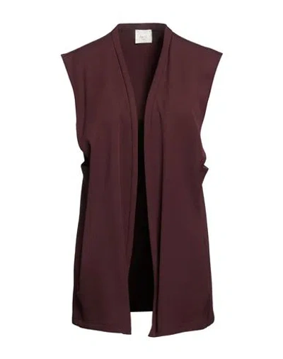 Alysi Crème Woman Cardigan Burgundy Size 8 Virgin Wool In Brown