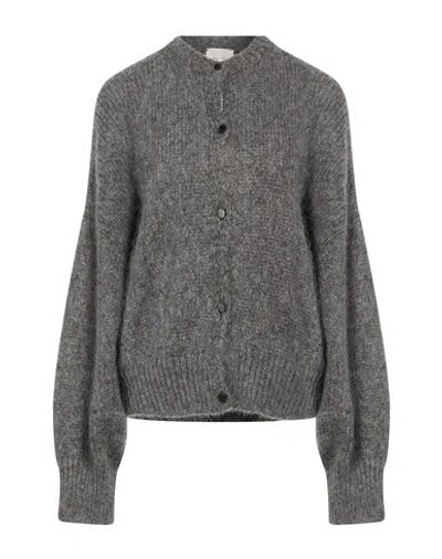 Alysi Crème Woman Cardigan Charcoal Size L Polyamide, Alpaca Wool, Metallic Fiber, Wool In Gray