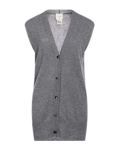 Alysi Crème Woman Cardigan Grey Size M Merino Wool, Cashmere In Gray