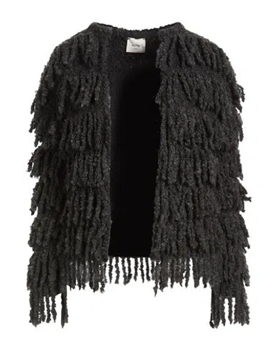 Alysi Crème Woman Cardigan Grey Size Xs Acrylic, Mohair Wool, Wool, Polyamide In Black