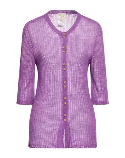 Alysi Crème Woman Cardigan Purple Size M Acrylic, Merino Wool, Viscose