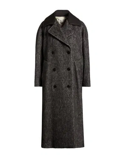 Alysi Crème Woman Coat Black Size 0 Virgin Wool, Alpaca Wool, Polyamide, Leather