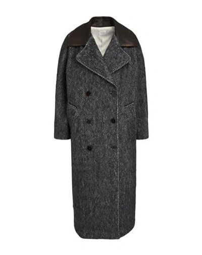 Alysi Crème Woman Coat Charcoal Size 6 Virgin Wool, Alpaca Wool, Polyamide, Leather In Gray