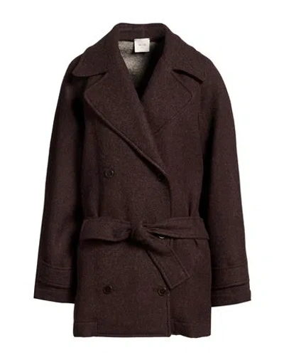 Alysi Crème Woman Coat Dark Brown Size 8 Virgin Wool, Polyamide